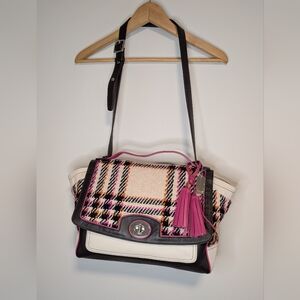 Authentic Coach Tweed Pink and Brown Two Way Shoulder Bag Leather #21142